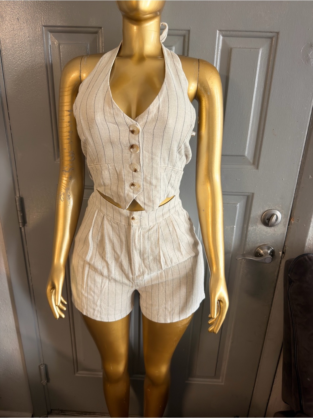 JULIA by Lovely Cream Striped Halter Top - Picture 2 of 7